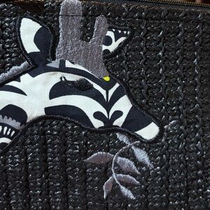 Vera Bradley Black Woven Tote Bag with Giraffe Design in the "Fanfare" pattern
